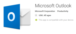 Screenshot aus dem Playstore von Outlook für Android