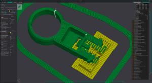 Das 3D-Modell im Orca-Slicer: ASA in grün, PETG-Support in gelb.